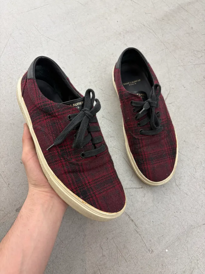 2010s Saint Laurent Bordeaux Tartan Sneakers