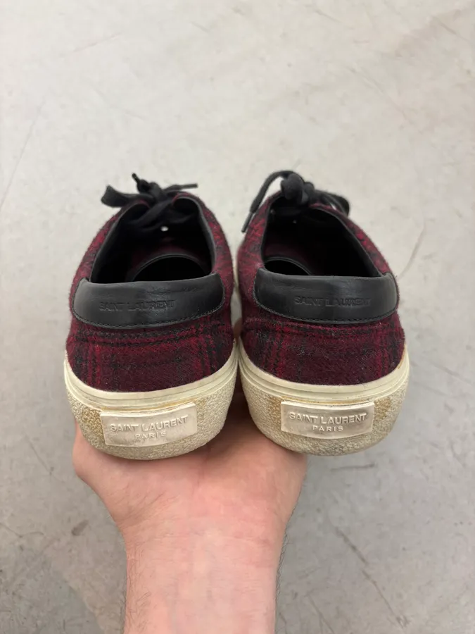 2010s Saint Laurent Bordeaux Tartan Sneakers - Image 7