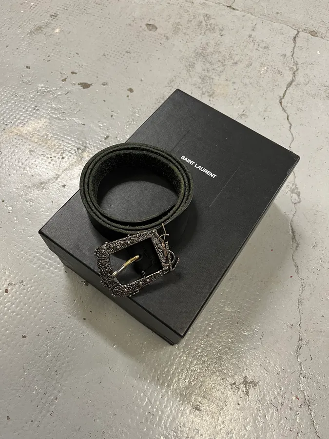 2010s Saint Laurent Embellished Buckle Black Leather Belt - Image 4