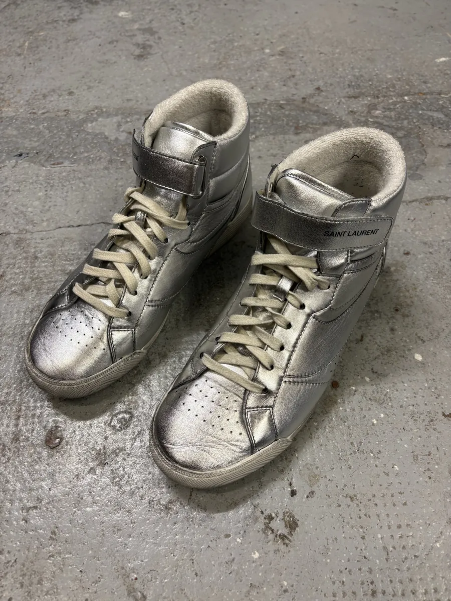 2010s Saint Laurent Lenny Silver Grey High Sneakers - Image 8