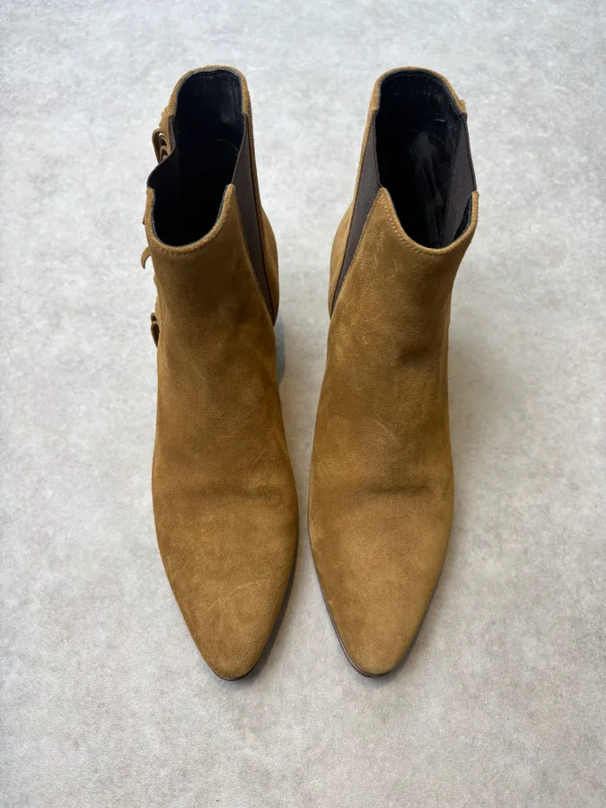 2010s Saint Laurent Taupe Suede Fringe Boots by Hedi Slimane - Image 2