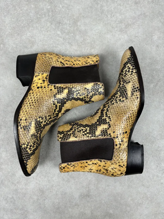 2010s Saint Laurent Yellow Python Leather Boots - Image 3