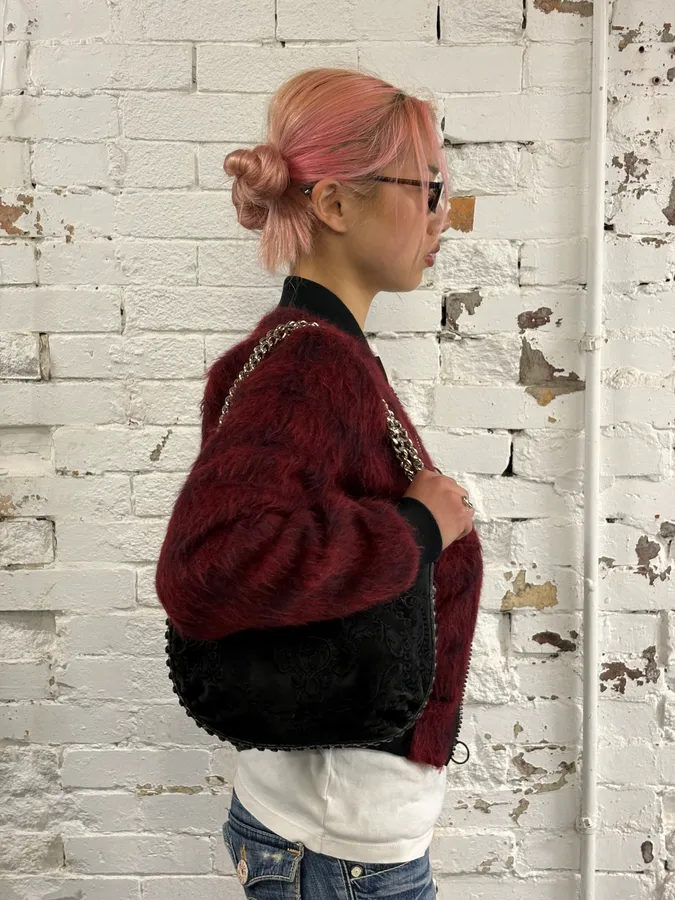 2010s Versace Red & Black Squared Plushed Bomber Jacket - Image 3