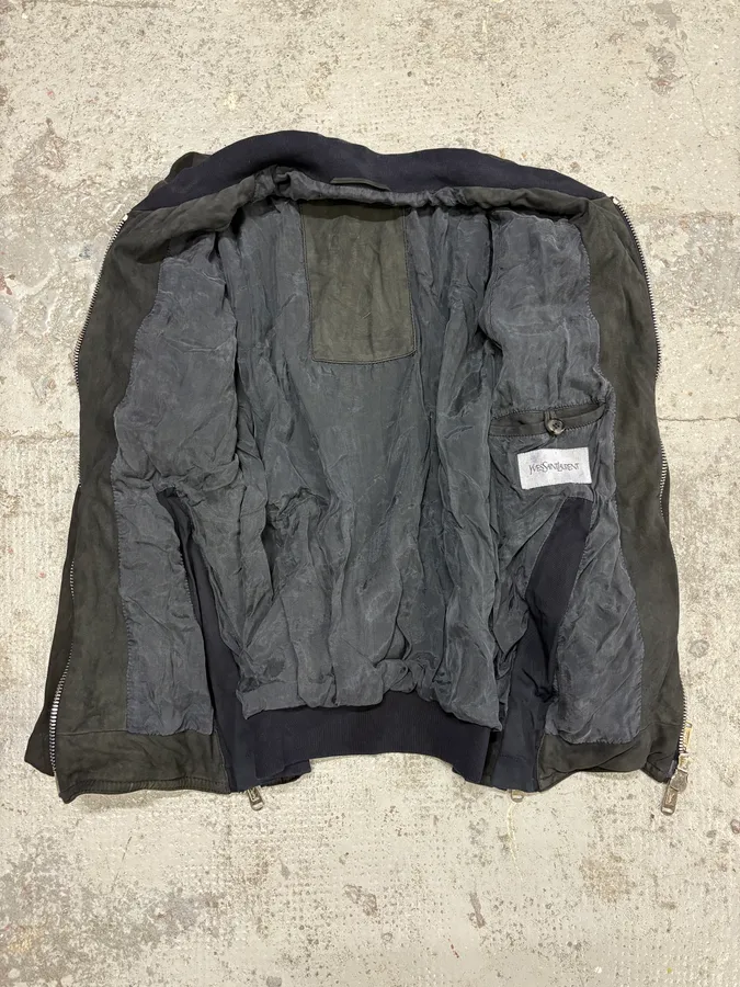 2010s Yves Saint Laurent Black Leather & Silk Zip-up Jacket - Image 8