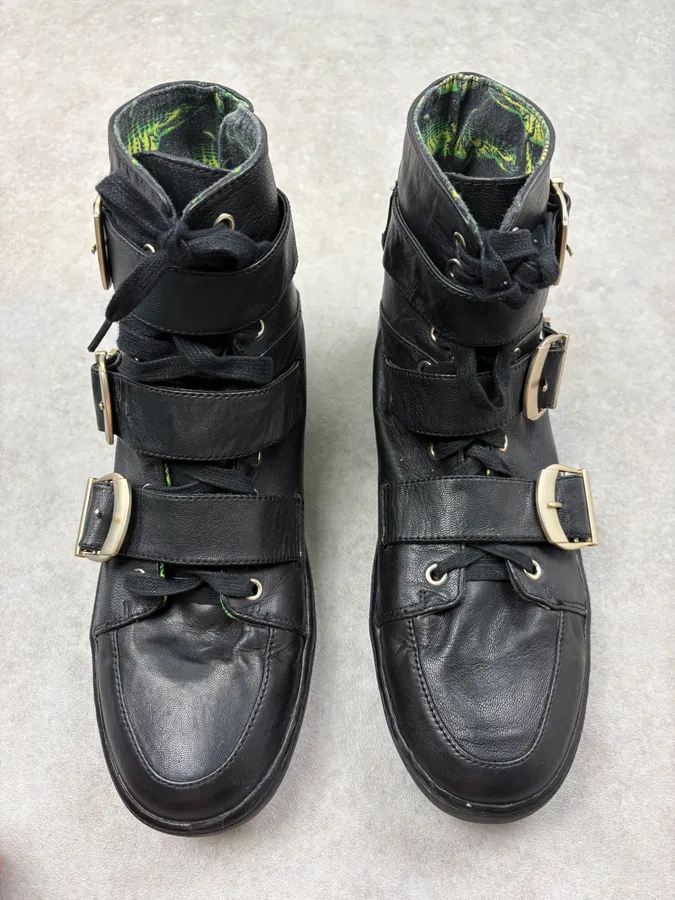 2012 Versace H&M Black Leather Buckle Strap Boots - Image 2