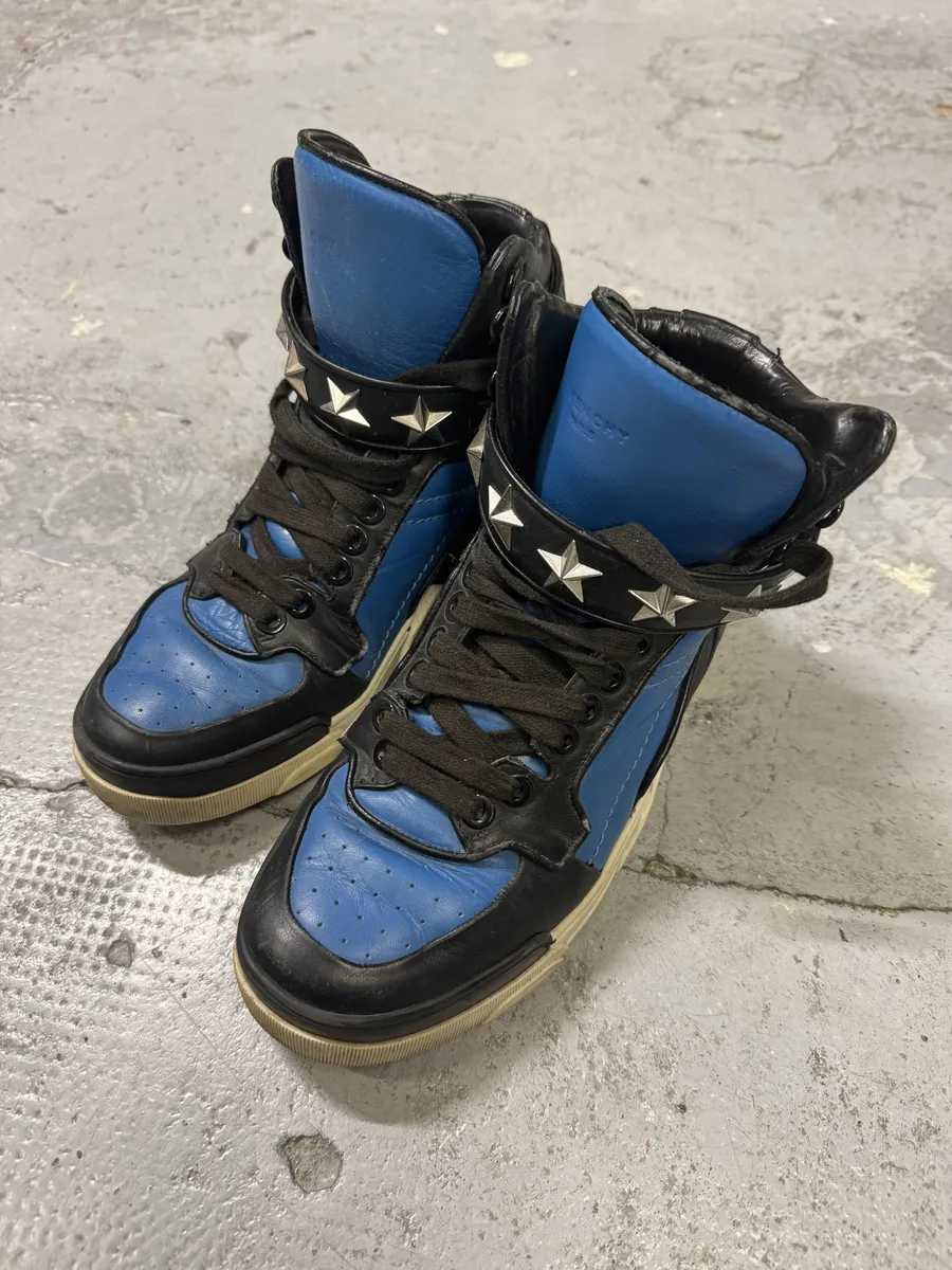 2013 Givenchy Tyson High Stars Black & Blue Leather Sneakers - Image 7