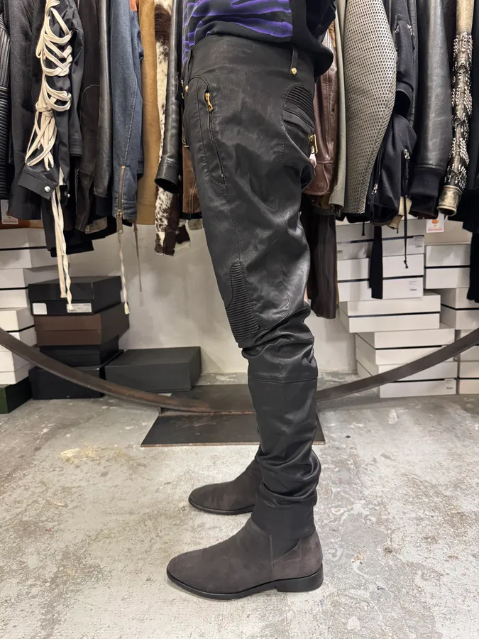 2015 Balmain H&M Black Leather Biker Pants by Olivier Roustaing - Image 4