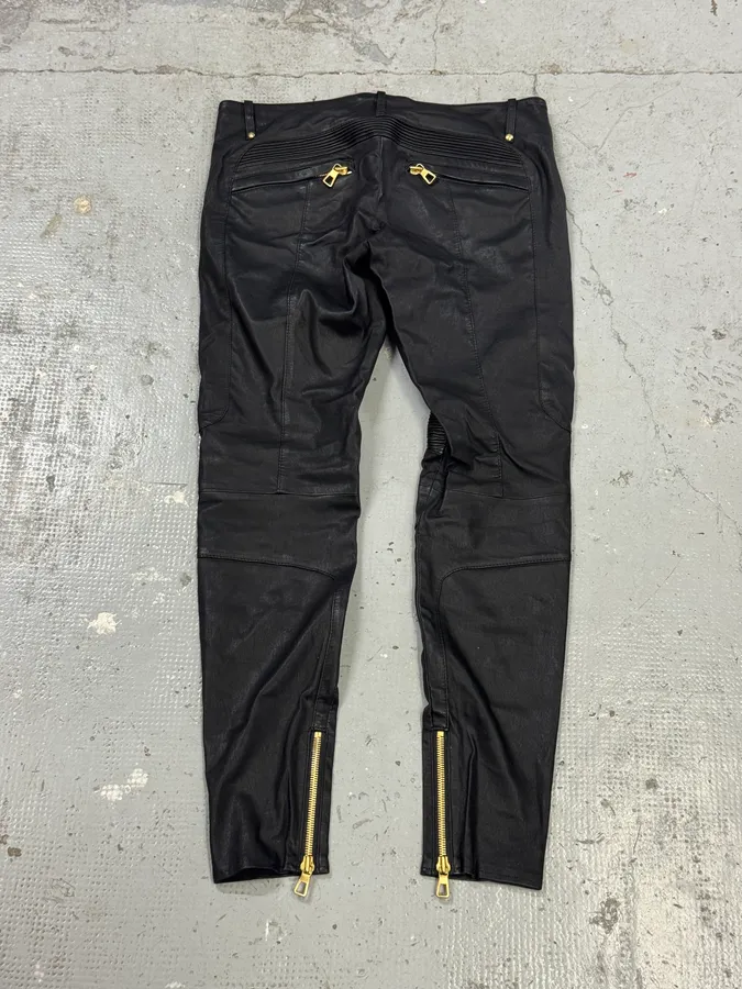 2015 Balmain H&M Black Leather Biker Pants by Olivier Roustaing - Image 6