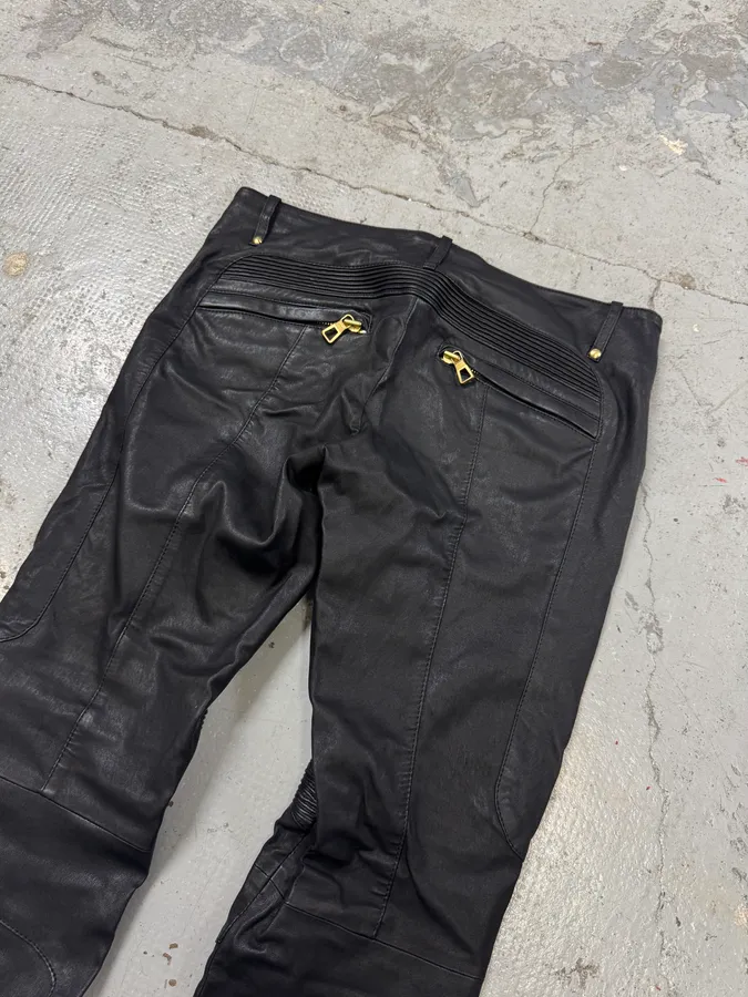 2015 Balmain H&M Black Leather Biker Pants by Olivier Roustaing - Image 7