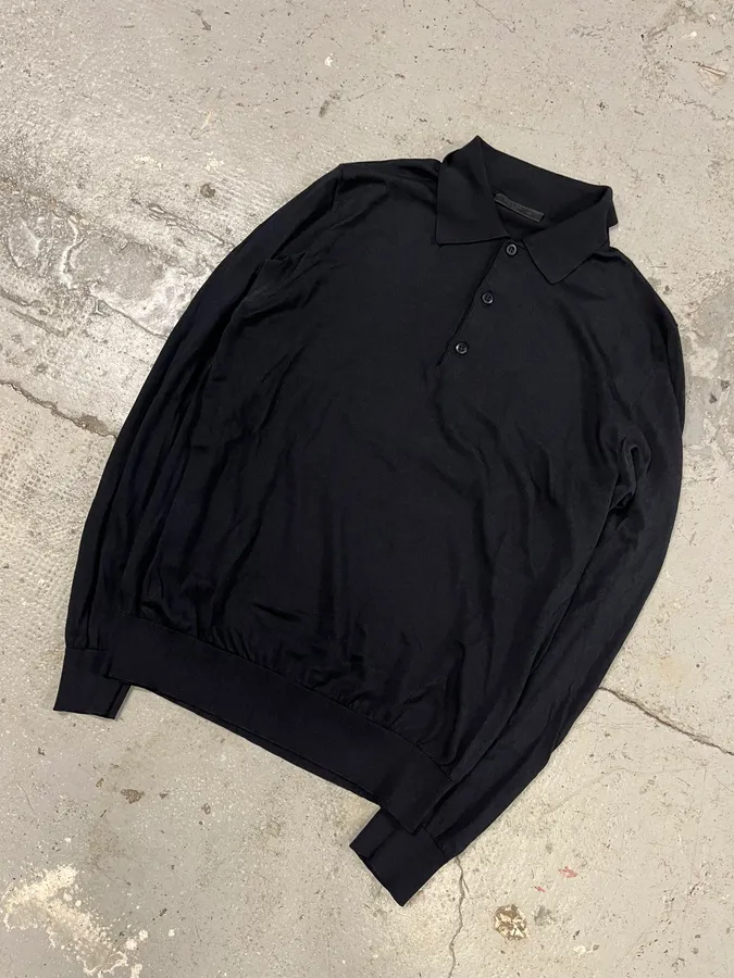 2024 Prada Silk Navy Longsleeves Polo - Image 4