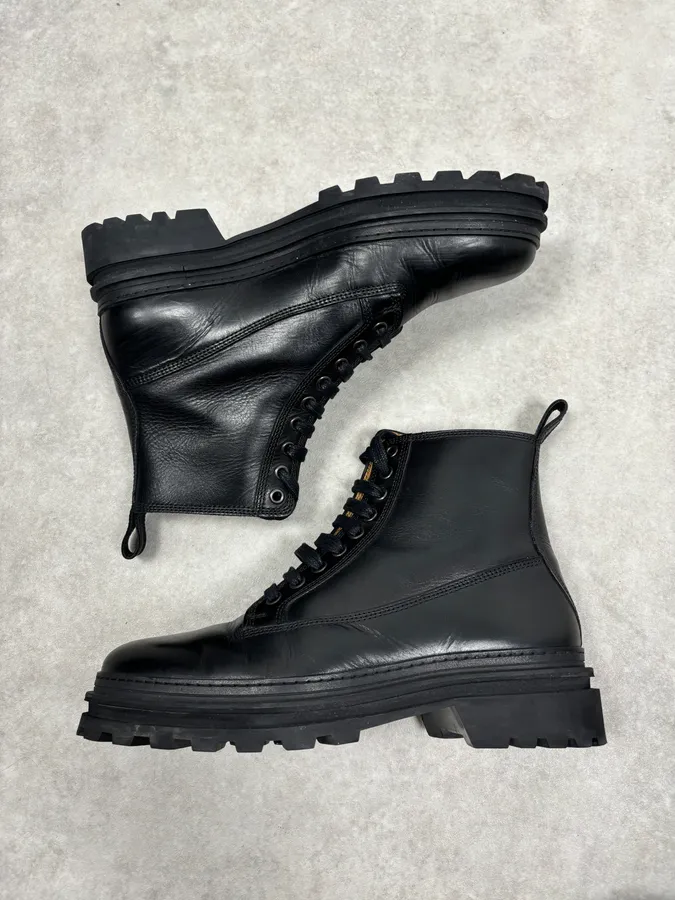 A.P.C. Black Leather Lace-Up Boots Chunky Sole Size 42 - Image 4