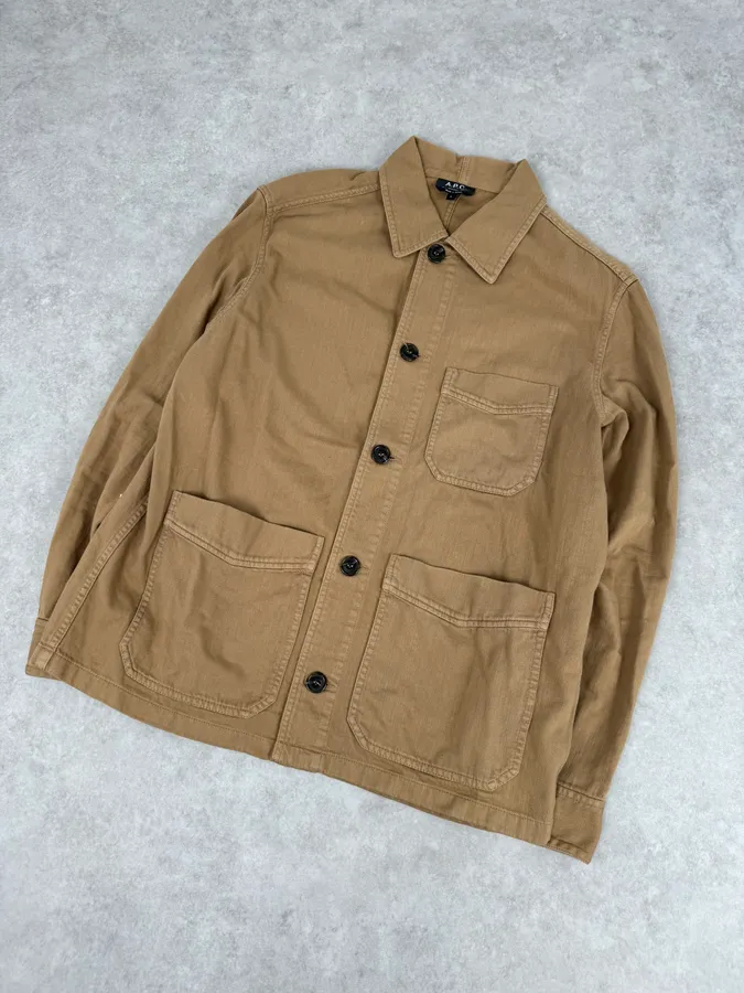 A.P.C. Camel Cotton Shirt Jacket Cargo Pockets - Image 4