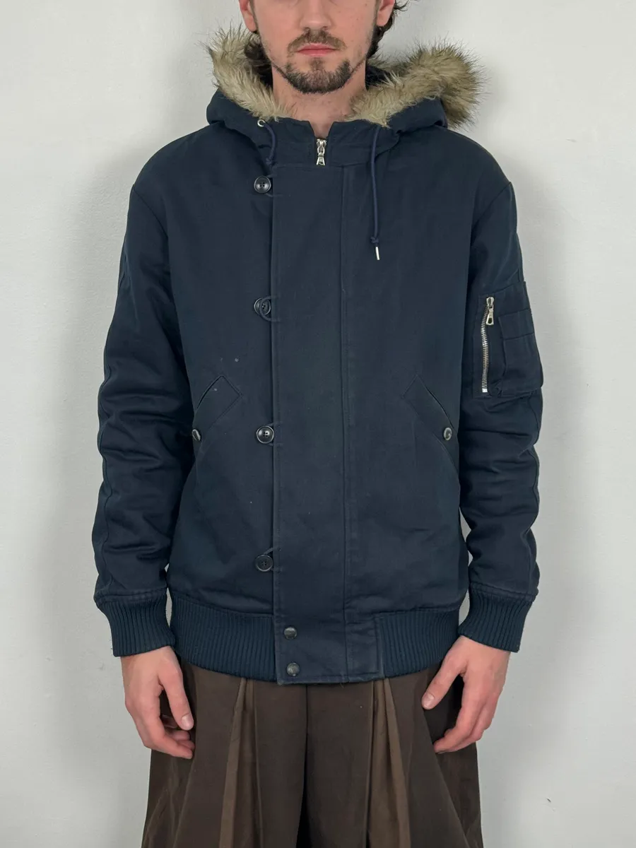 A.P.C. Navy Aviator Fur Hooded Bomber Jacket - Image 2
