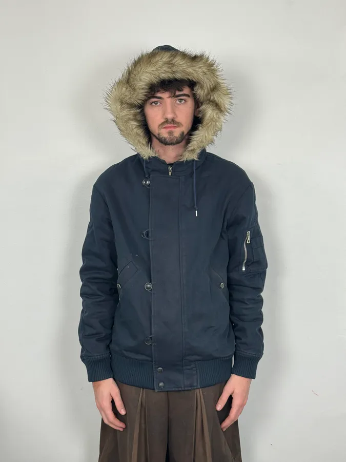 A.P.C. Navy Aviator Fur Hooded Bomber Jacket - Image 3