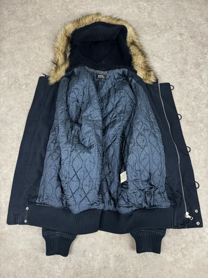 A.P.C. Navy Aviator Fur Hooded Bomber Jacket - Image 6
