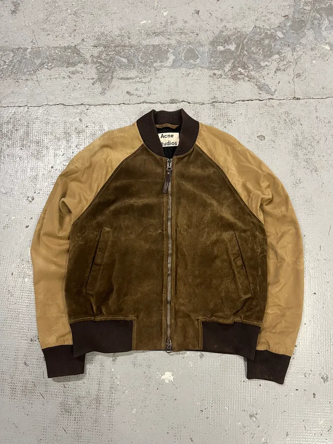 Acne Studios Beige & Brown Calf Leather Teddy Jacket