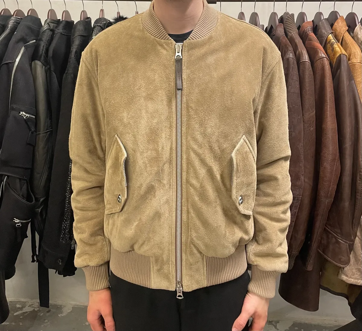 Acne Studios Beige Suede Leather Bomber Jacket - Image 2