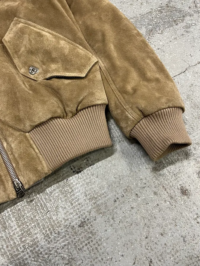 Acne Studios Beige Suede Leather Bomber Jacket - Image 5