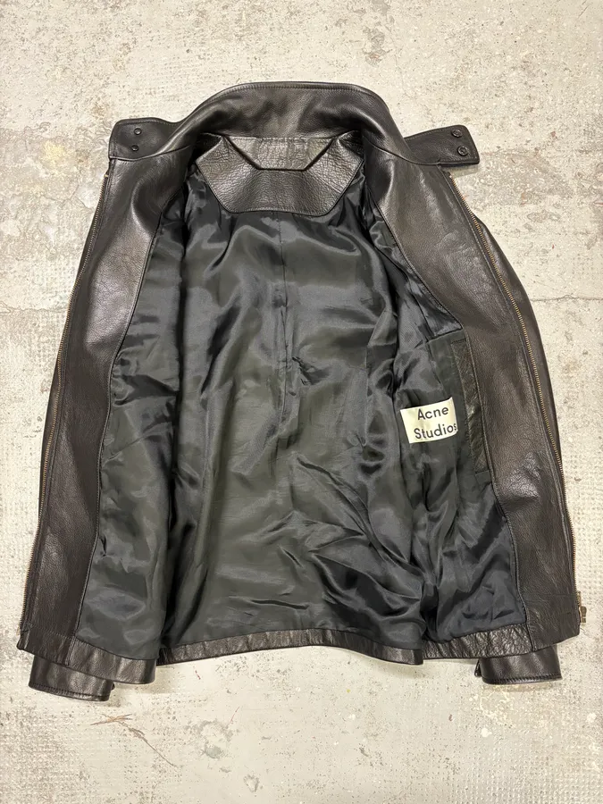 Acne Studios Black Leather & Navy Collar Jacket - Image 7
