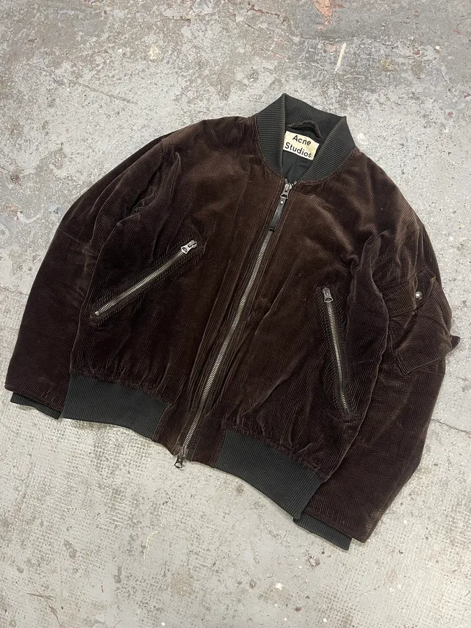Acne Studios Brown Velvet Bomber Jacket - Image 4