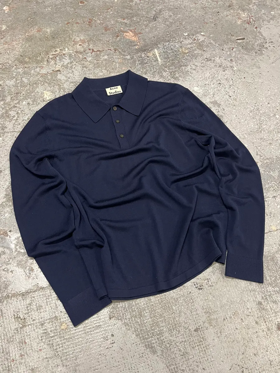 Acne Studios Navy Wool Polo Sweater - Image 4