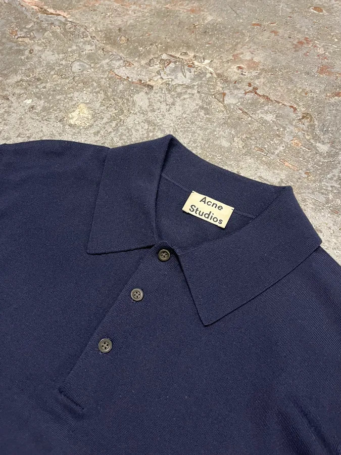 Acne Studios Navy Wool Polo Sweater - Image 5