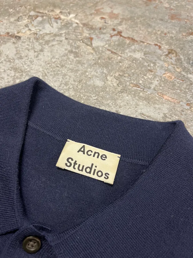 Acne Studios Navy Wool Polo Sweater - Image 8