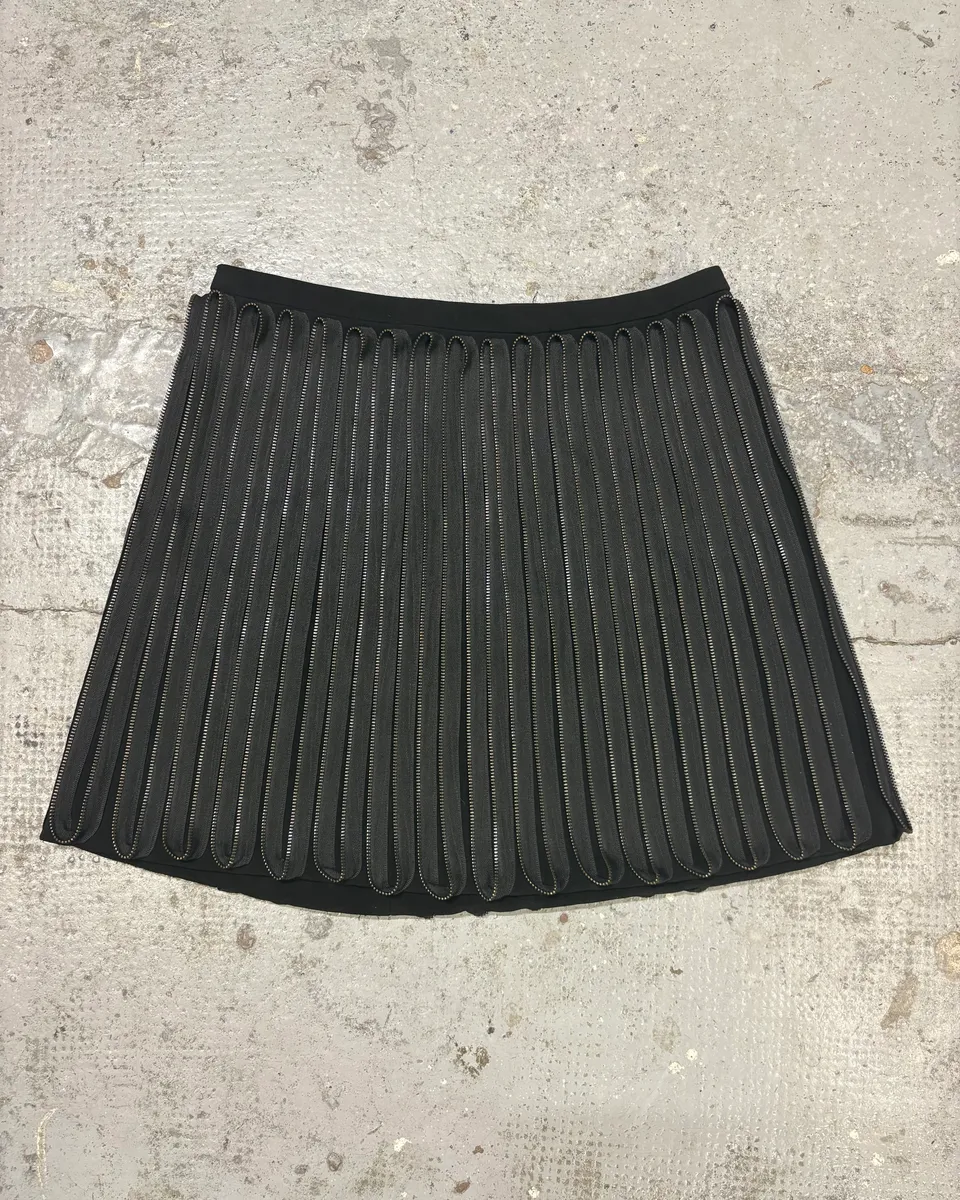 Acne Studios Punk Multi Zips Wavy Relief Black Skirt - Image 3