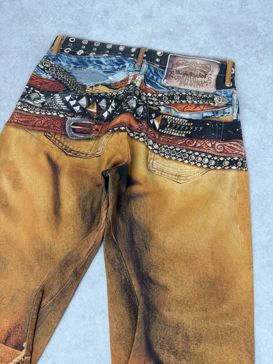 Acne Studios Trompe L’oeil Belts Orange Curved Print Pants - Image 6