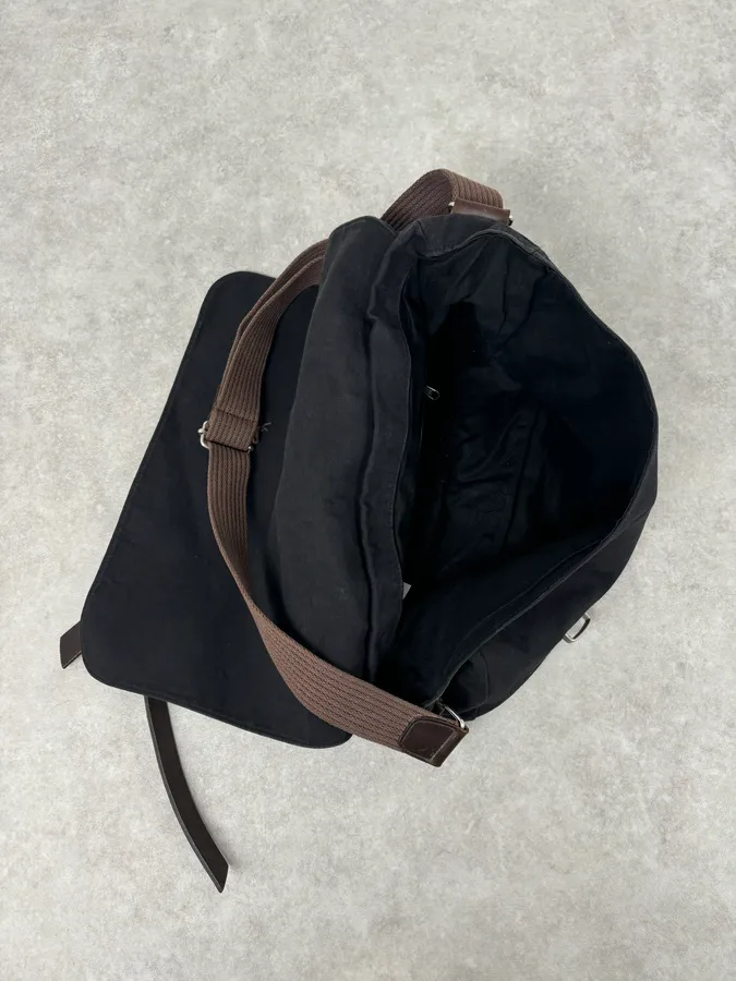 Agnes b Black Canvas Leather Strap Messenger Bag - Image 10