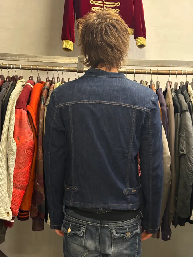 Agnès b Navy Asymmetrical Buttoned Denim Jacket - Image 3