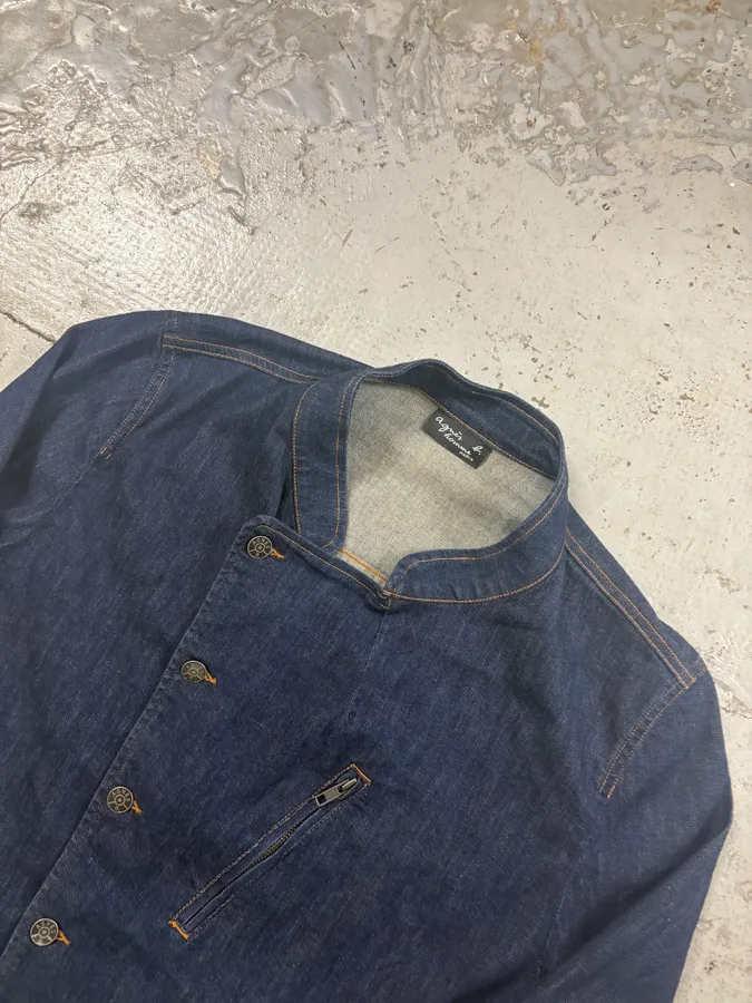 Agnès b Navy Asymmetrical Buttoned Denim Jacket - Image 4