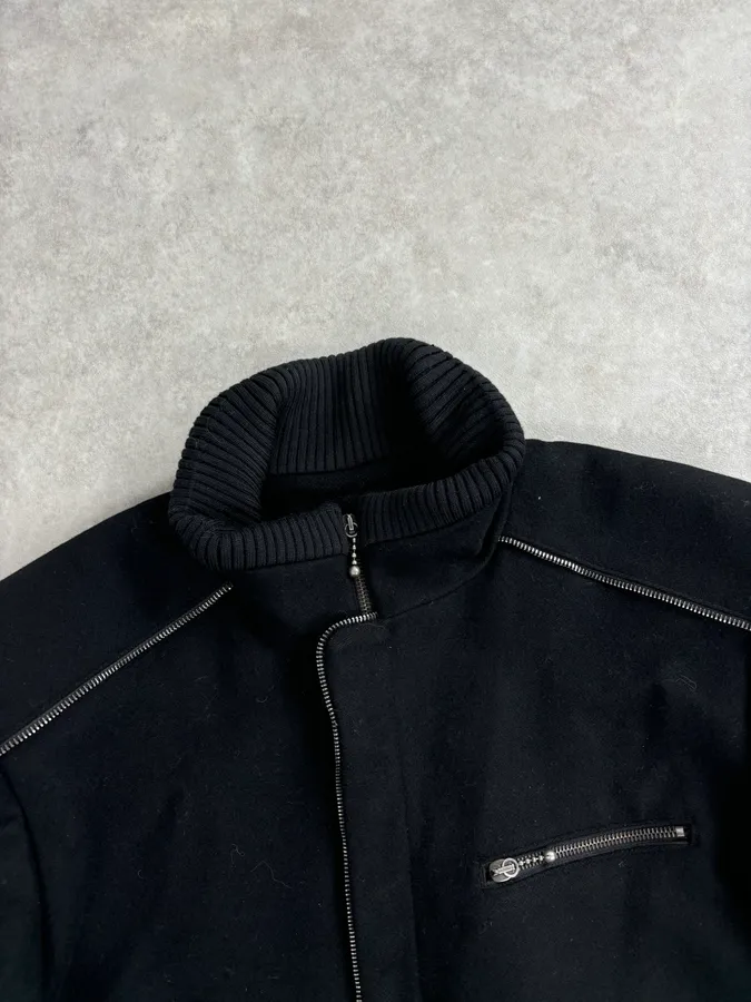 Alexander McQueen Black Long Wool Multi Zips Jacket - Image 4