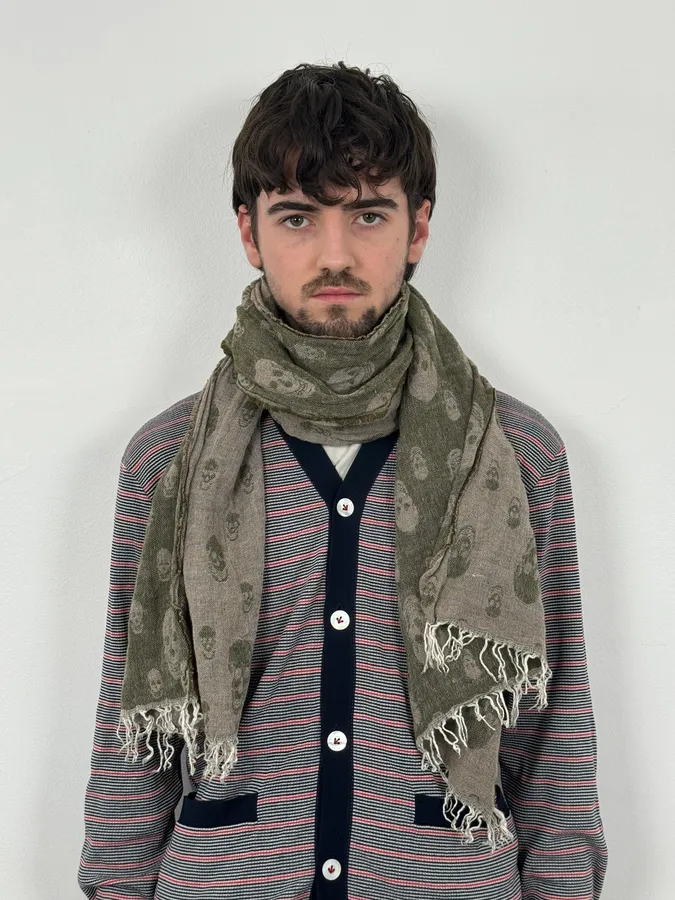 Alexander McQueen Grey & Green Deadskull Scarf - Image 3