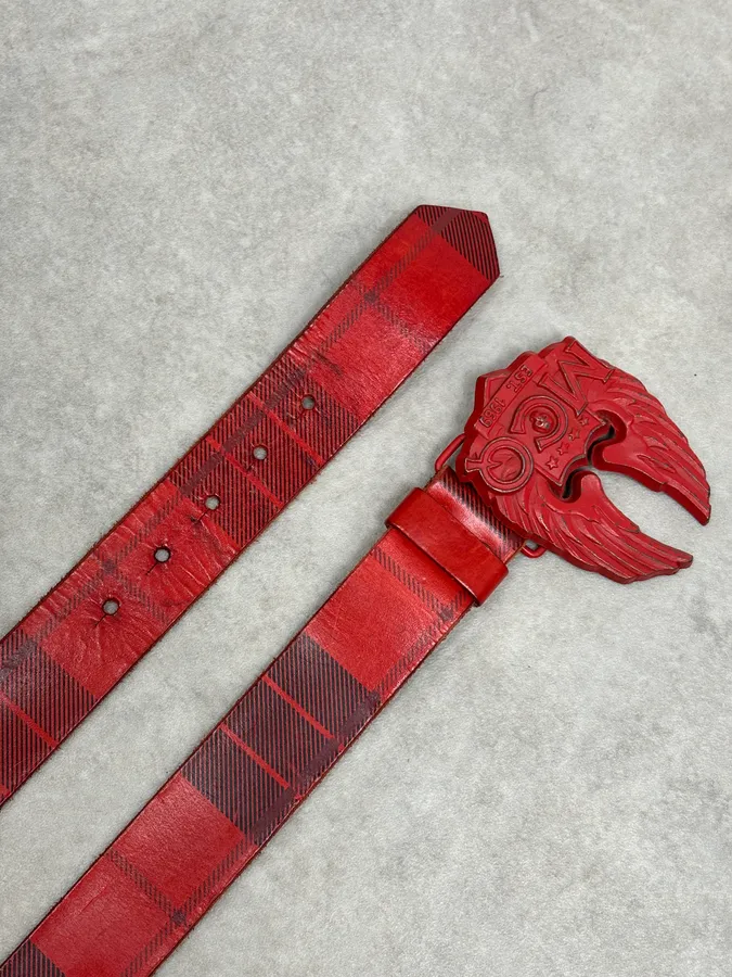 Alexander McQueen Winged Logo Buckle Red Leather Belt - Image 3