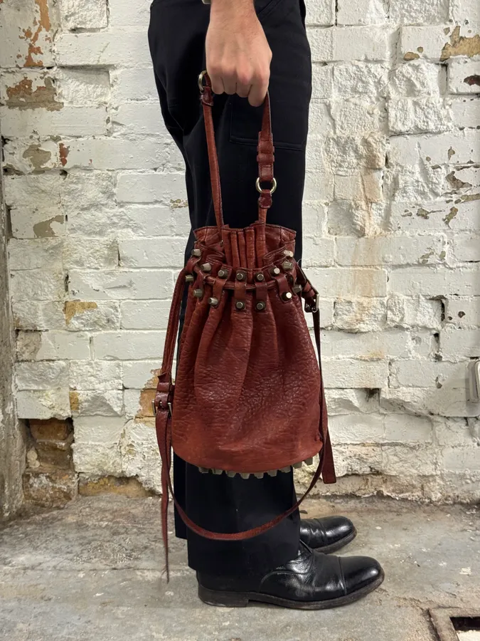 Alexander Wang Red Leather Studded Bucket Bag - Image 2