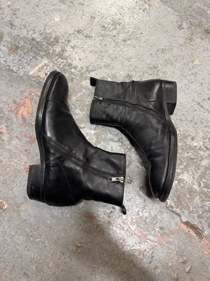 Ann Demeulemeester 2-Zip Black Leather Boots - Image 2