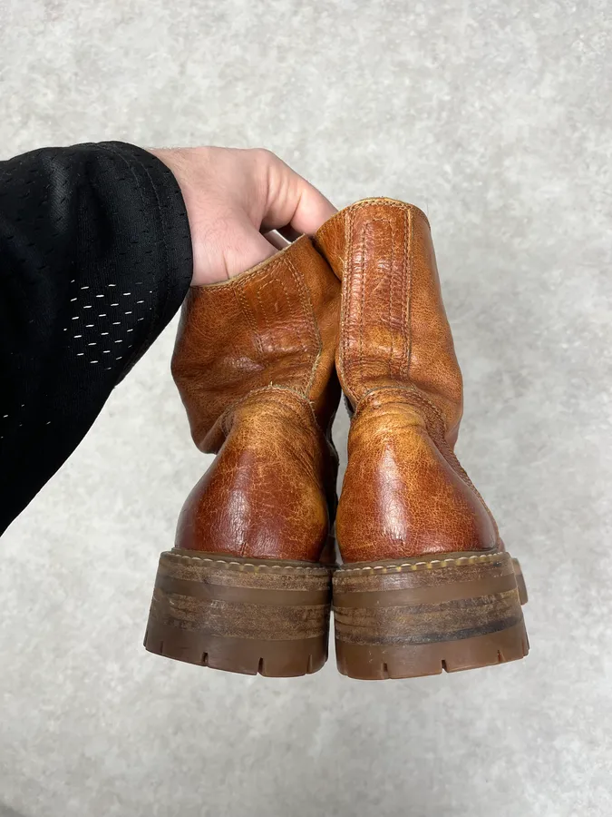 Ann Demeulemeester Brown Eroded Leather Ankle Boots - Image 6