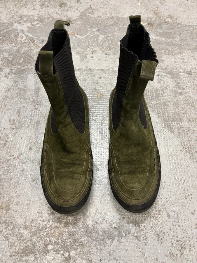 Ann Demeulemeester Khaki Green Suede Leather Boots - Image 2