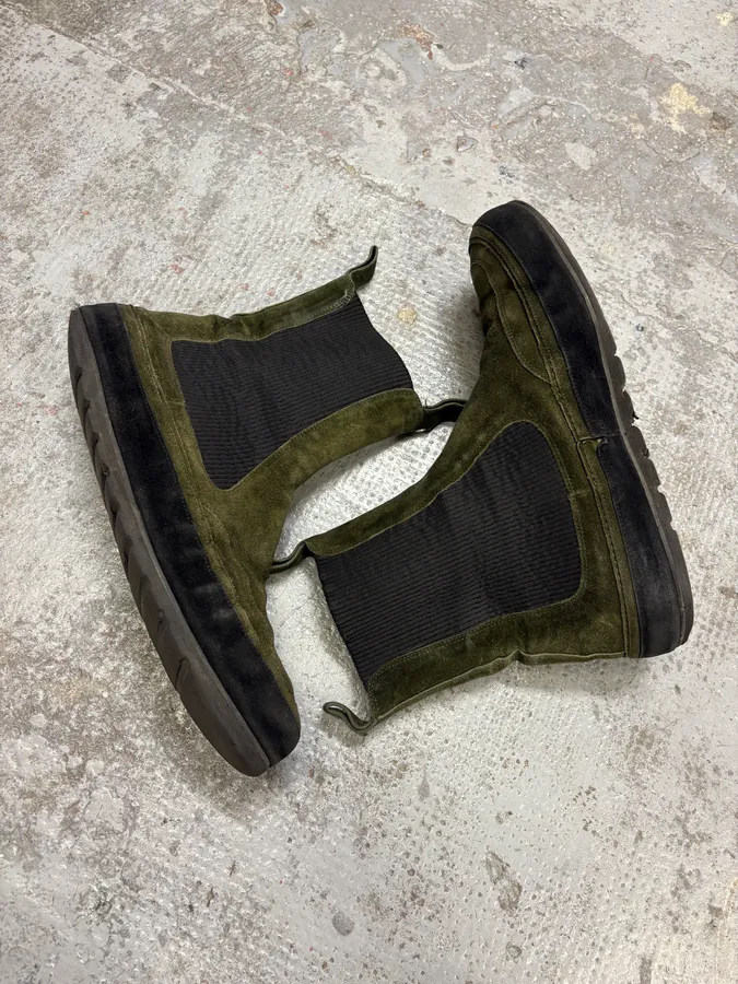 Ann Demeulemeester Khaki Green Suede Leather Boots - Image 6