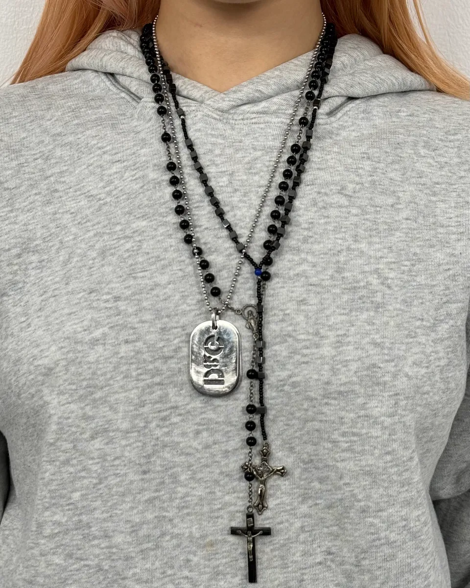 Archive Black Rosary Cross Necklace - Image 2
