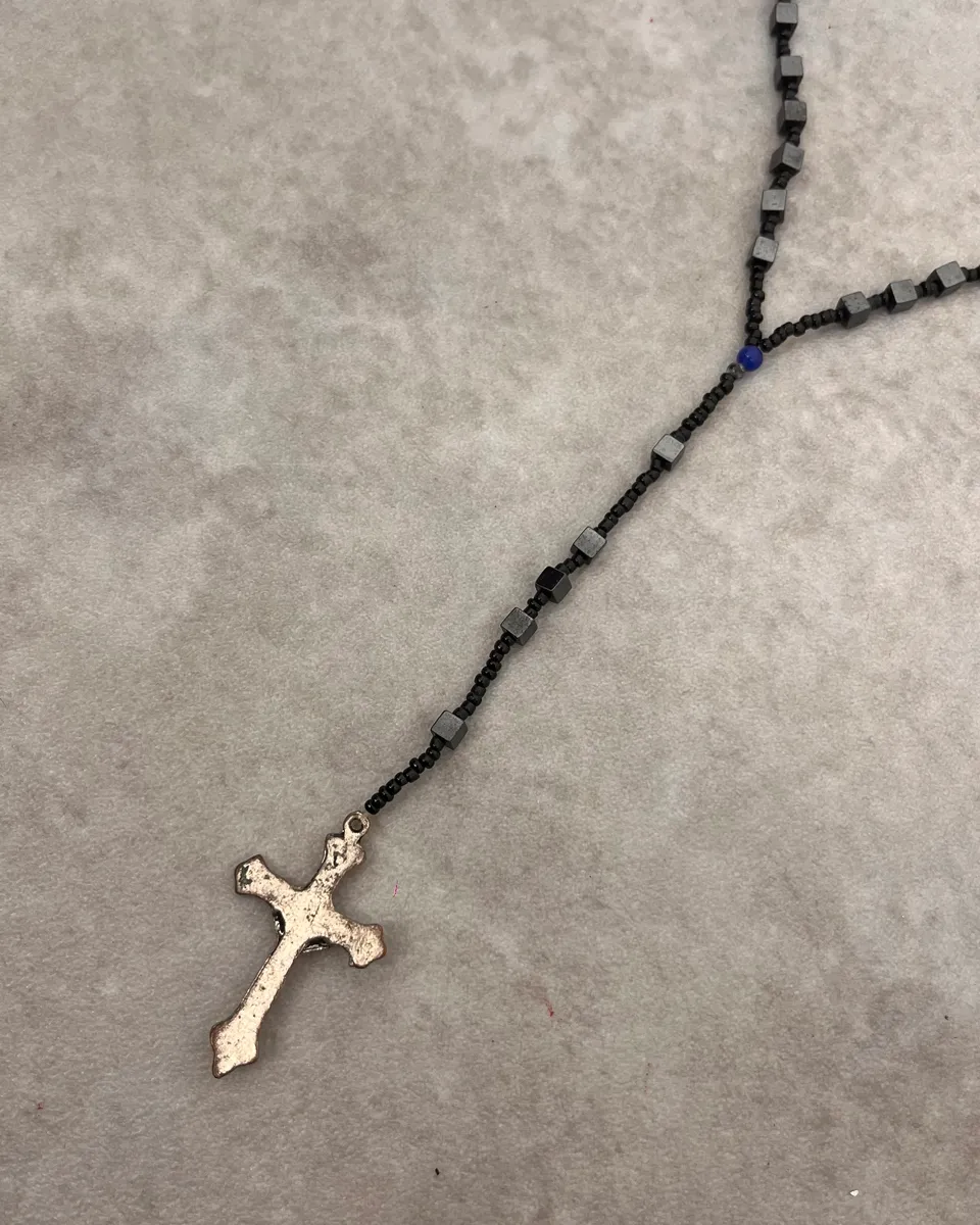 Archive Black Rosary Cross Necklace - Image 7