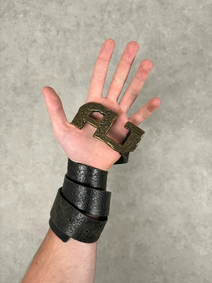 Armani AJ Black Leather Hammered Belt - Image 2
