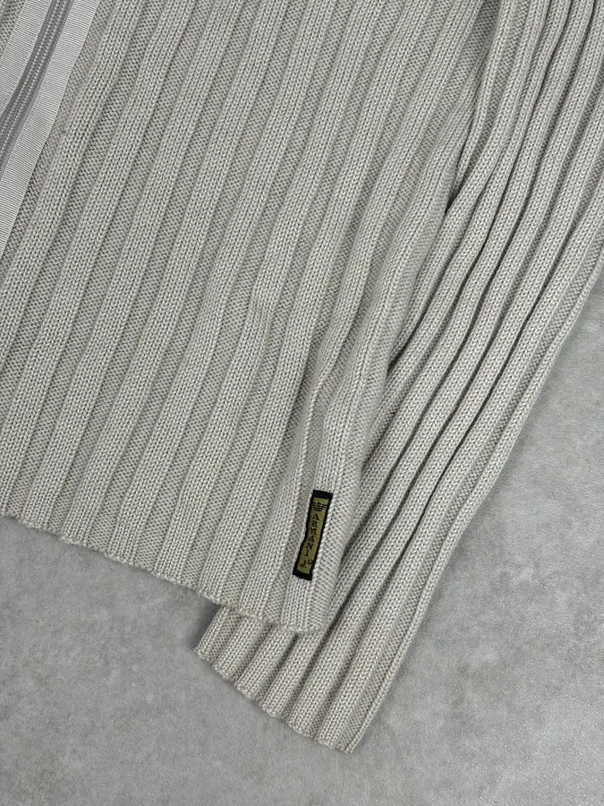Armani Beige Knit Ribbed Zip-up Sweater - Image 9