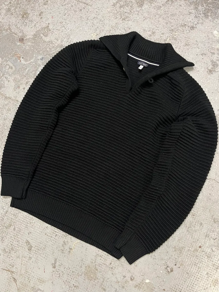 Armani Black Pleats Horizontal Polo Longsleeves - Image 5