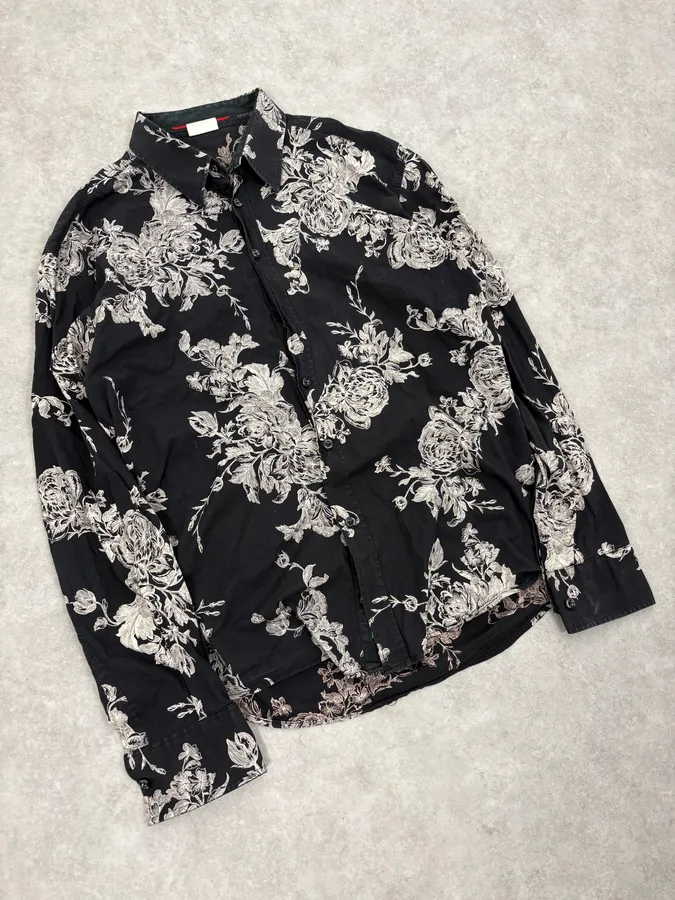 Armani Black & White Floral Abstract Shirt - Image 4