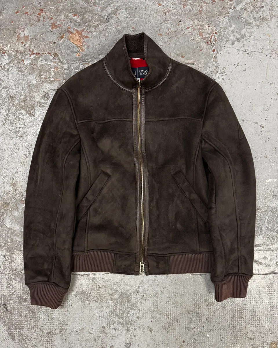 Armani Brown Leather Zip-up Biker Jacket