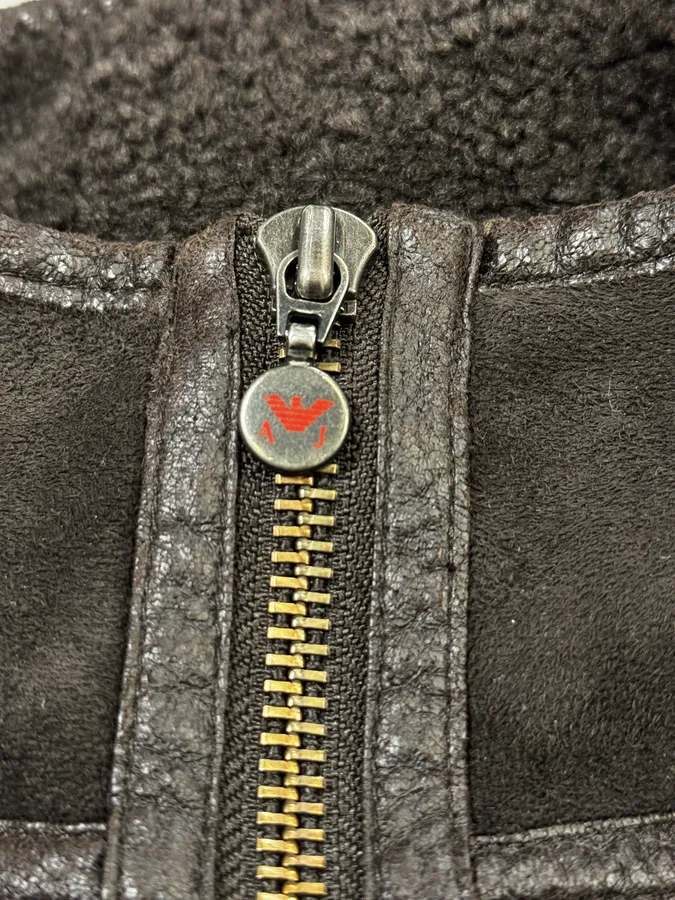 Armani Brown Leather Zip-up Biker Jacket - Image 10