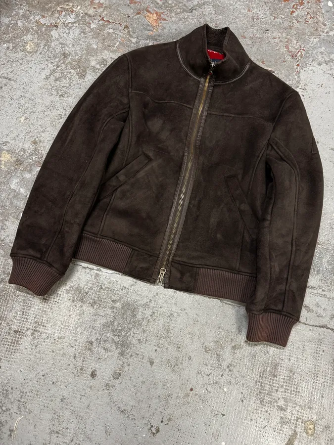 Armani Brown Leather Zip-up Biker Jacket - Image 3
