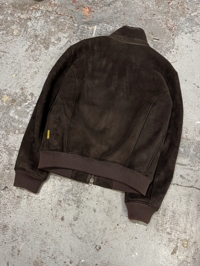 Armani Brown Leather Zip-up Biker Jacket - Image 6